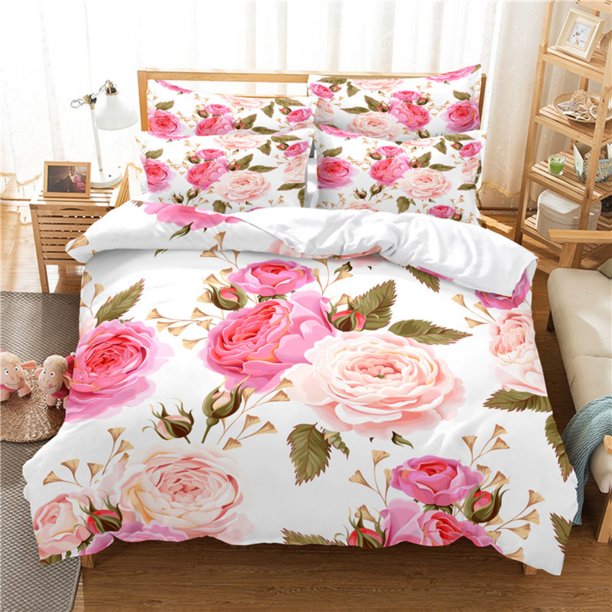 Spring Flowers Tulip Bedding Set Morning Glory Pink Rose Duvet Cover Double Queen King Twin Full Size Women Girls Duvet Cover