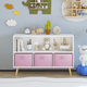thumbnail image 2 of Kids bookcase with Collapsible Fabric Drawers, Children's Book Display, Toy Storage Cabinet Organizer, White/Pink, 2 of 3