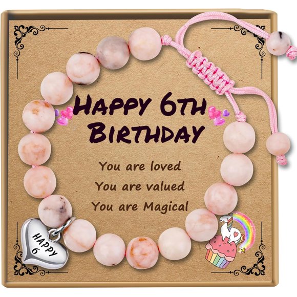 Pulsera Sereney para niñas de piedra zebra rosa de 8,5 mm