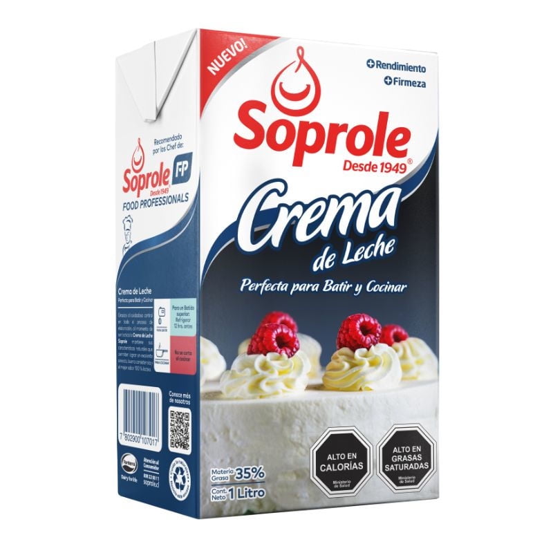 Crema De Leche Natural Para Batir Y Cocinar Larga Vida 1 L Soprole