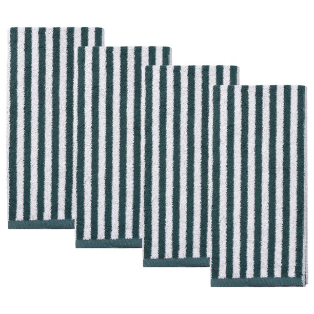 REGALWOVEN Toallas de Mano Clásicas de Algodón a Rayas, Toallas Ultra Suaves Absorbentes de Secado Rápido para Baño, Cocina, Habitación de Invitados, 29" x 13" Verde 4pk