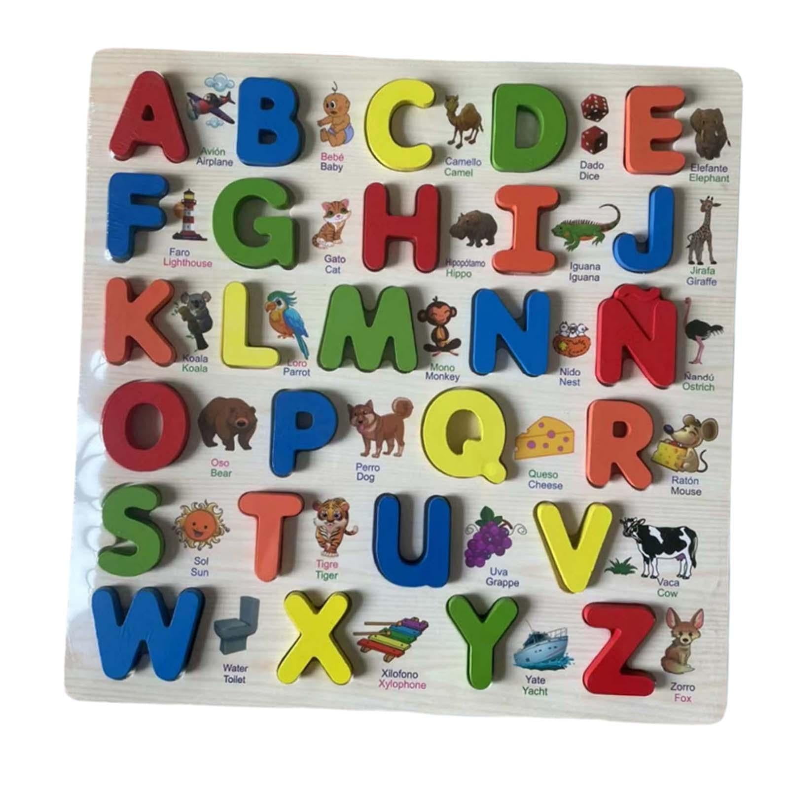 Bothyi - Tablero De Rompecabezas Del Alfabeto De Madera, Material Didáctico Colorido Para Niños, Niñas, Niños, Adolescentes, Letras En Español