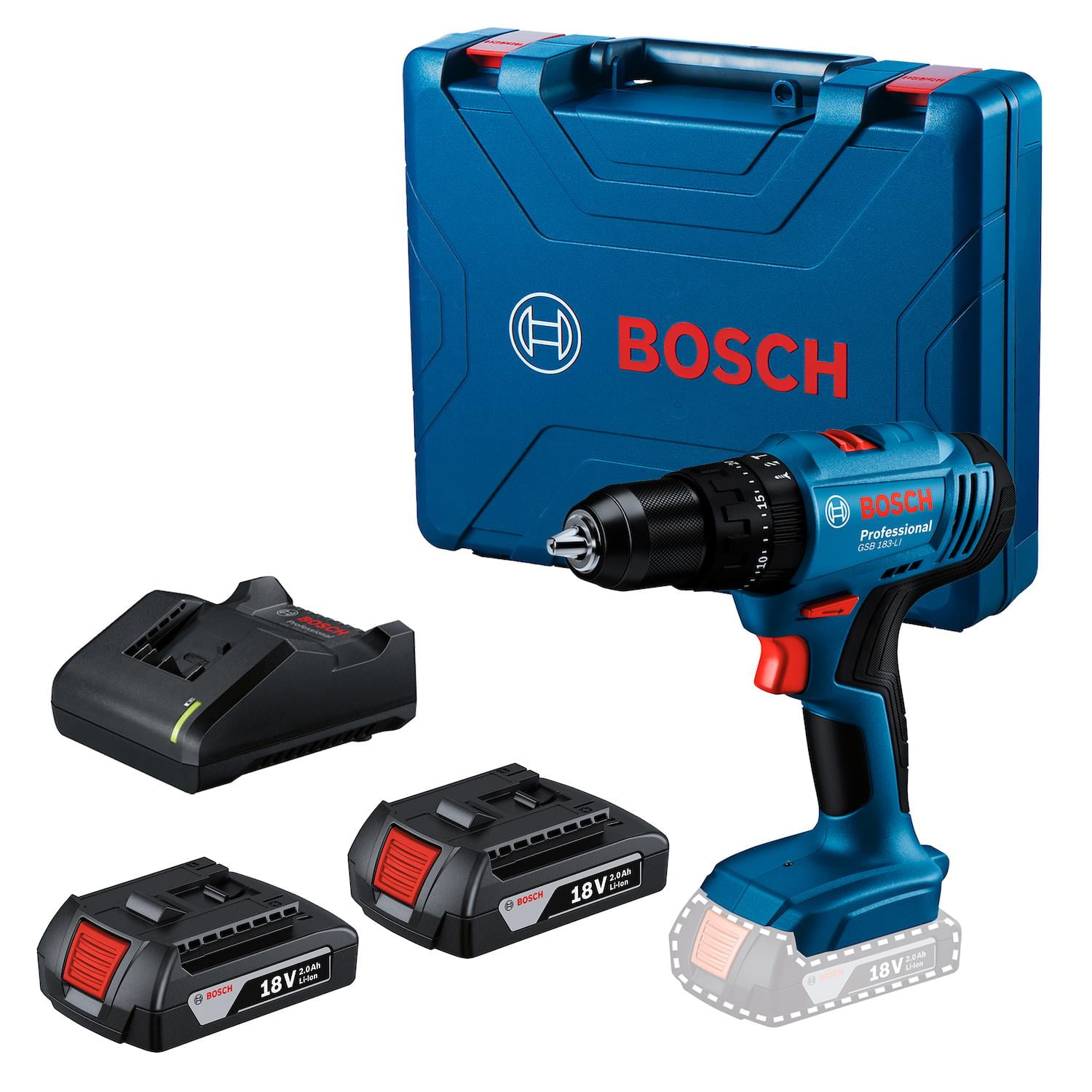 Taladro Percutor Atornillador Bosch Gsb 183-li 18v 2 Bat+mal Azul