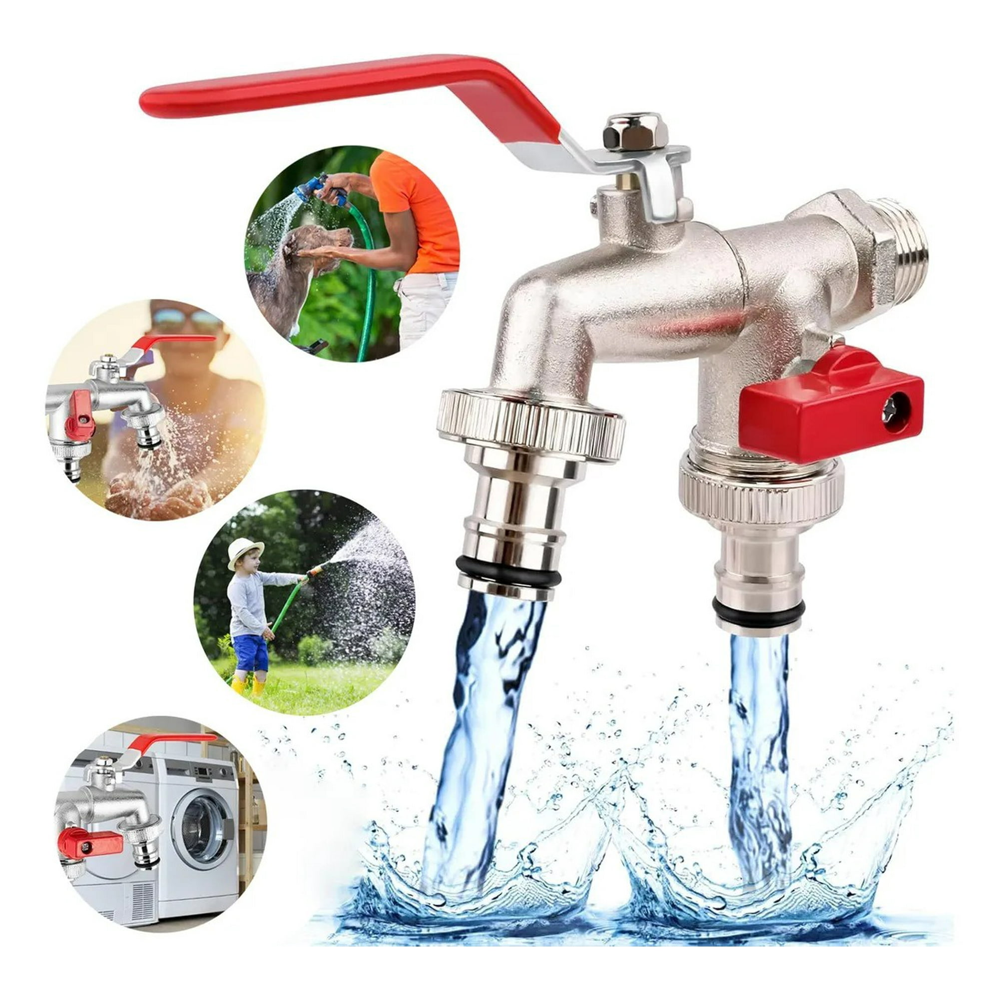 Genérica - Llave De Jardín Con Doble Salida 1/2 Y 3/4 Aspersor Riego