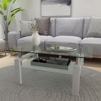 M&Ms - Rectangle Glass Coffee Table, Clear Coffee Table, Modern Side Center Tables For Living Room, Living Room Furniture,White