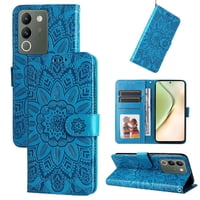 Funda Tipo Cartera Foxdock Para Vivo Y200 5G , Diseño Girasol En Relieve, Cuero Pu, Cierre Magnético, Soporte Y Tarjetero