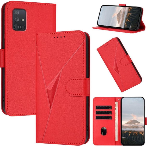 Funda Cartera Fibra de Carbono para Samsung Galaxy A71 4G con Soporte y Cierre Magnético Rojo
