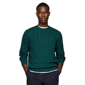 Jersey Tommy Hilfiger Para Hombre, Tejido Trenzado, Verde Ciprés, Algodón