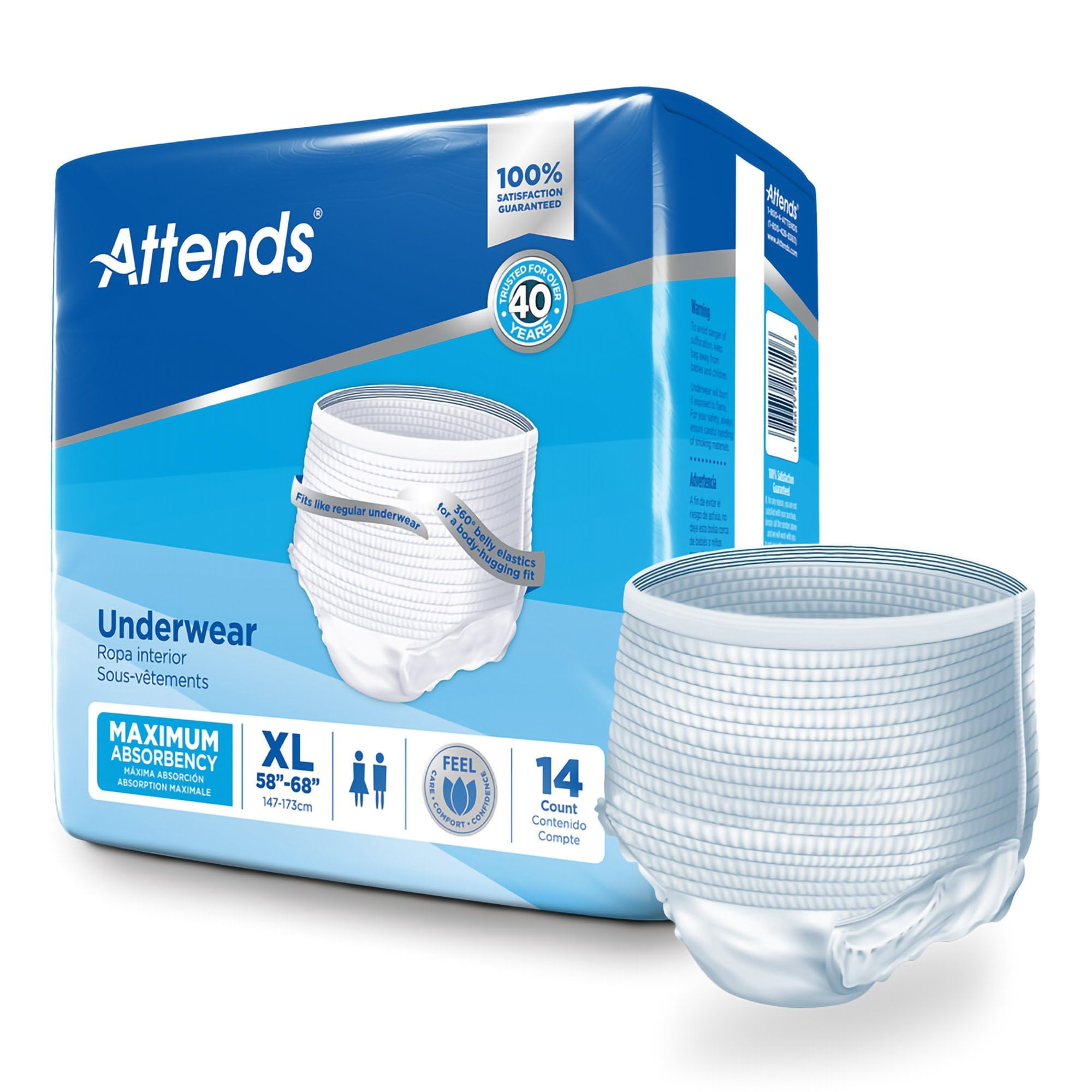 Ropa Interior Absorbente Para Adultos Attends Xl, Transpirable, 14 Unidades