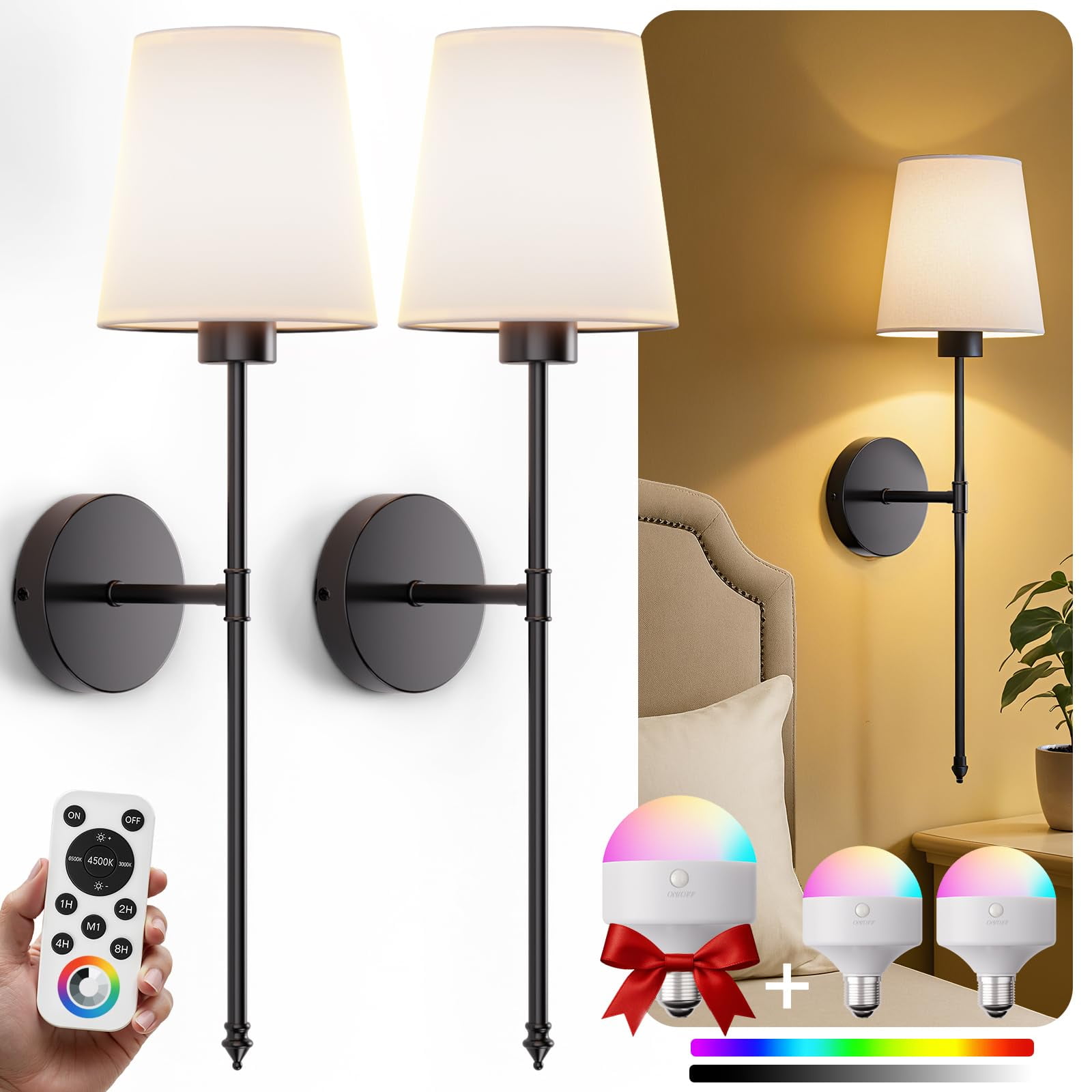 Apliques De Pared A Pilas Ironpax, Set De 2, 24 Cm, Negro