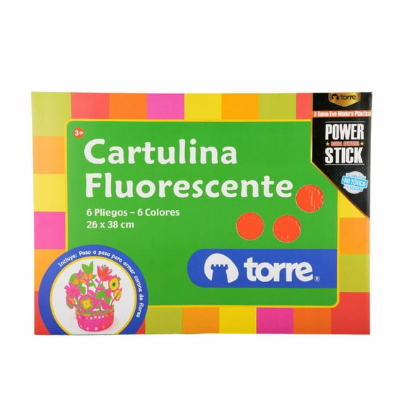 Bolsón Cartulina Flúorescente 6 pliegos - 6 colores. Torre