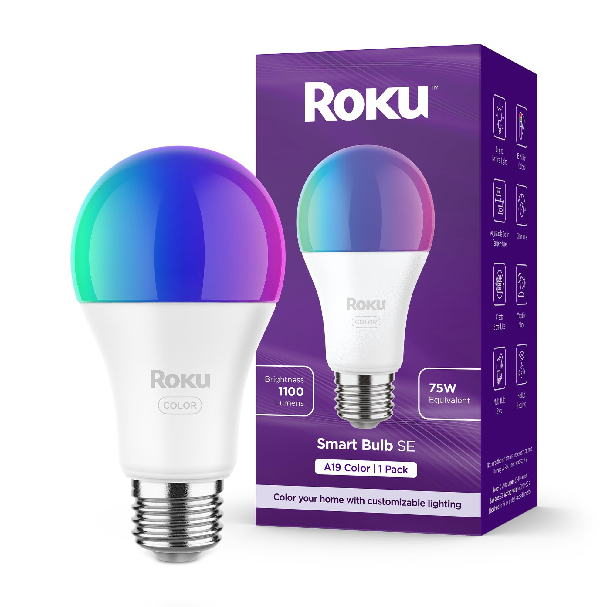 Reku Color Bombillas inteligentes Roku, color A19, regulables, 1 paquete | Lider