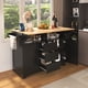 thumbnail image 3 of K&K 55.7'' Large Kitchen Island with 2 Drop Leaf,, Rolling Kitchen Cart on 5 Wheels with Power Outlet, Folding Storage Dining Table with Spice & Towel Rack , 3 Drawers, for Kitchen, Dining Room,Black, 3 of 3
