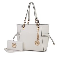 Bolso Tote Con Cartera De Muñeca Para Mujer, Mkf Collection, Set De 2 Piezas En Cuero Vegano, Espacioso Y Elegante - Blanco