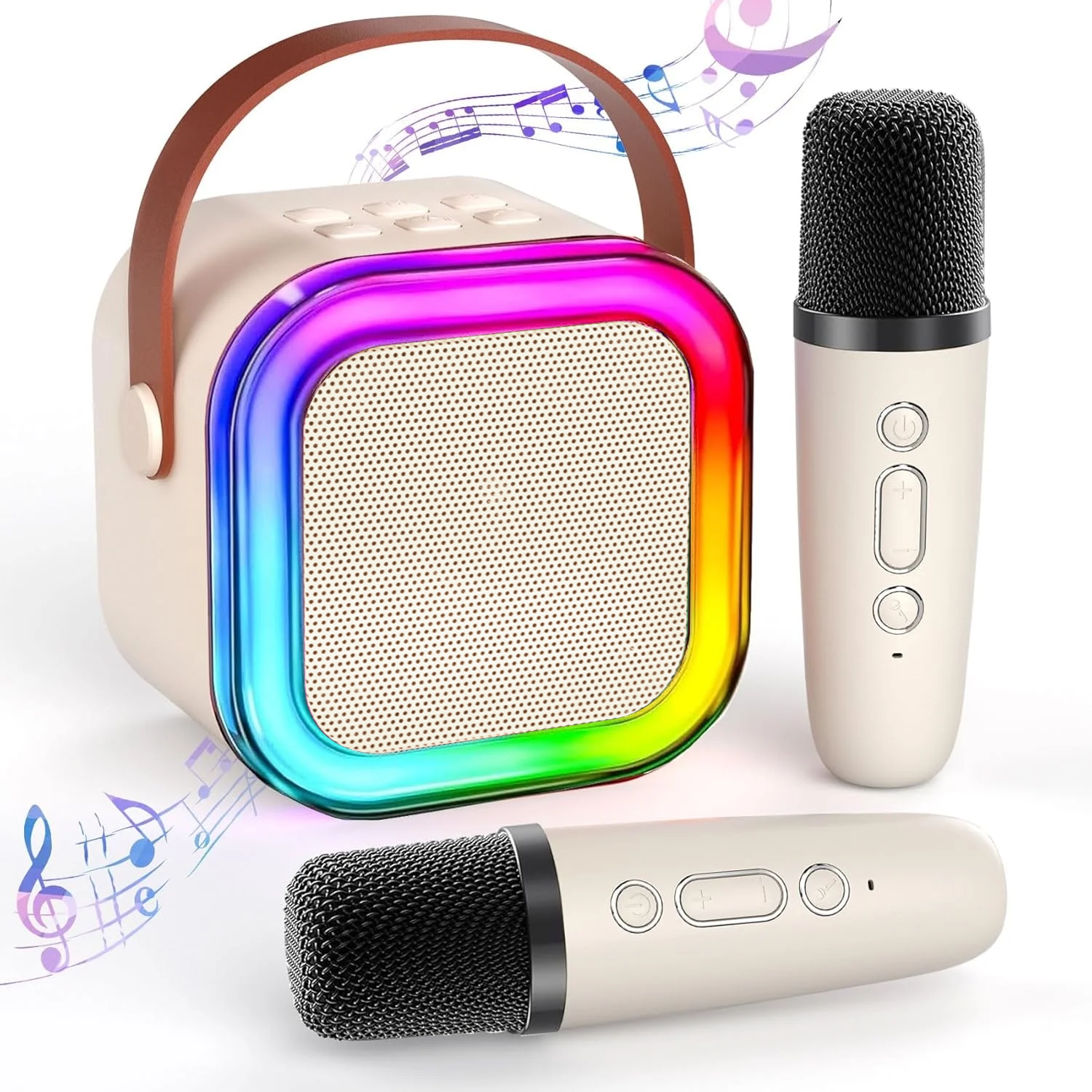 Parlante Bluetooth Jyx, Mini Parlante Karaoke Con 2 Micrófonos Inalámbricos, Compatible Con Entrada Tf/ Aux, Parlante Bluetooth Con Voz Mágica Divertida, K12-b