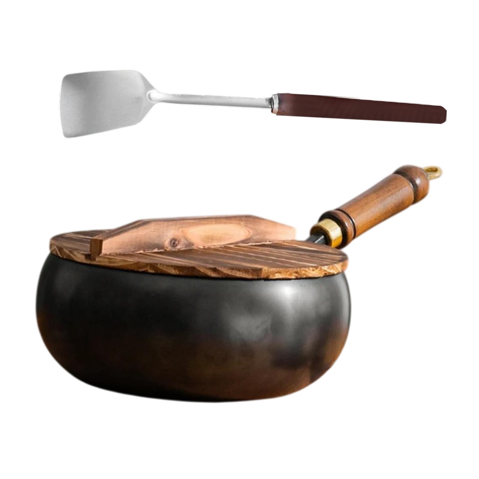 Magideal - Sartén Wok Antiadherente Para Cocinar Con Gancho Colgante, Sartenes De Hierro Forjado Manual, Utensilios De Cocina, Sartén Wok De Hierro Pow Wok Para
