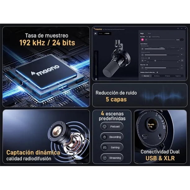 Micrófono Dinámico Maono PD300X USB/XLR para Podcasting | Lider