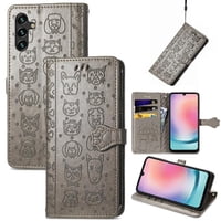 Funda Cartera Foxdock Para Samsung Galaxy A24 4G , Flip Pu Con Relieve De Gatos Y Perros, Tarjetero Y Soporte