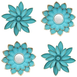 Fliperex - Set 4 Marcos De Espejos Flor De Loto Decorativo Calipso Deco Celeste