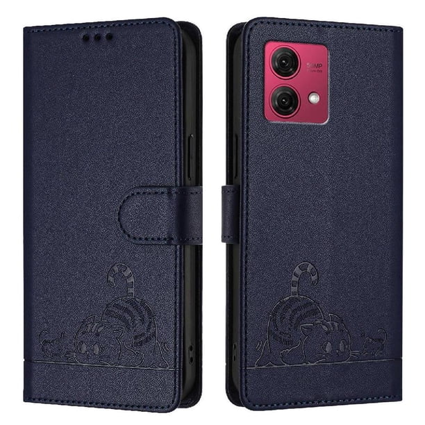 Funda tipo cartera FOXDOCK para Motorola MOTO G84 5G con soporte, ranuras, RFID, diseño de gato