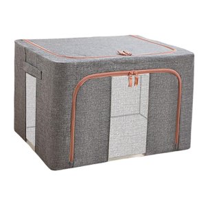 Magideal - Bolsa De Almacenamiento De Ropa Organizador 66L Ventana Transparente Impermeable Reforzado Contenedor De Cremallera Resistente Para Almohadas Edredón Gris