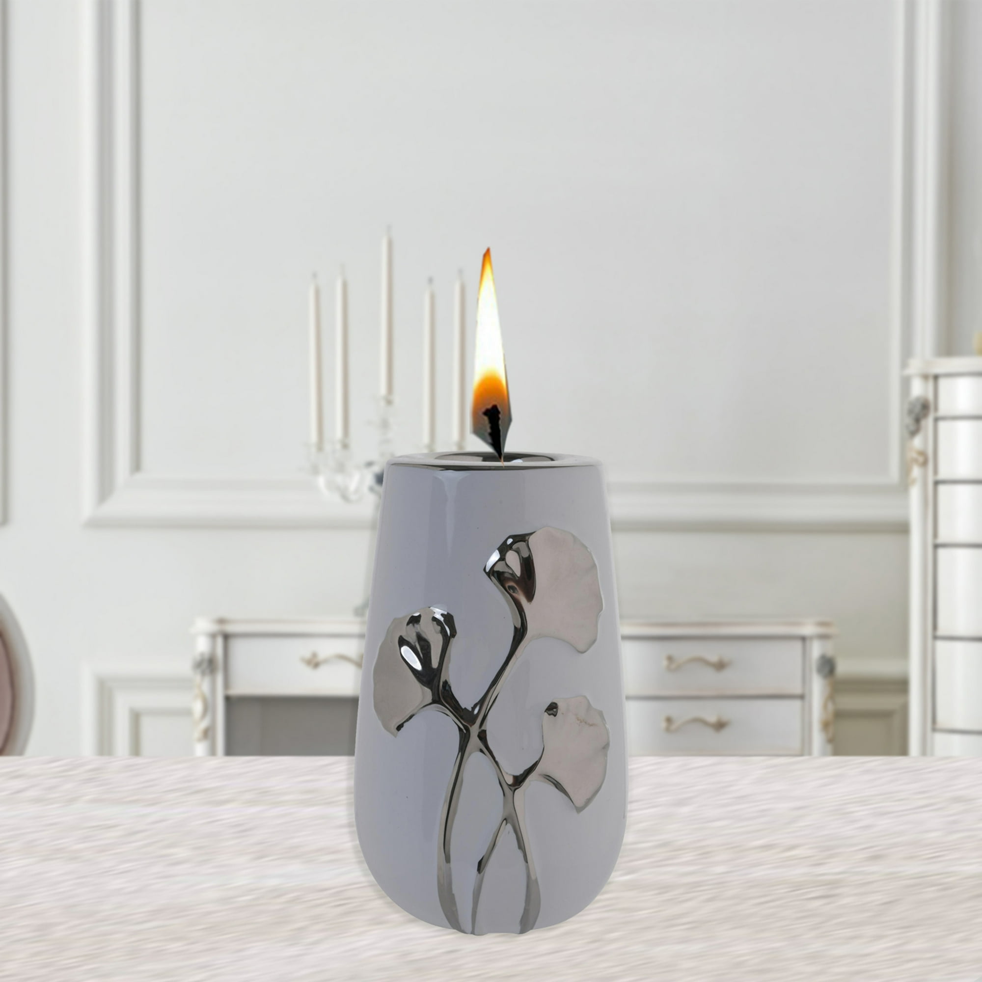 Mallorca - Portavela Decorativo Gingko Silver Mediano