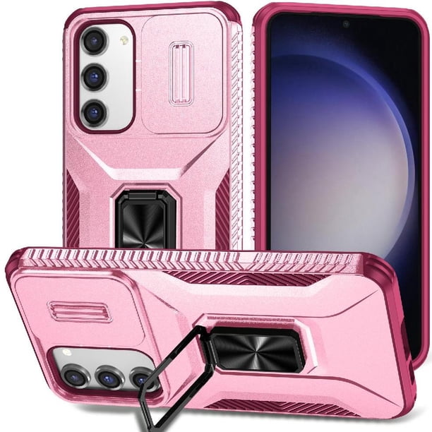 Funda Armada para Samsung Galaxy S23 Plus con Tapa Deslizante y Soporte Magnético Giratorio Rosa
