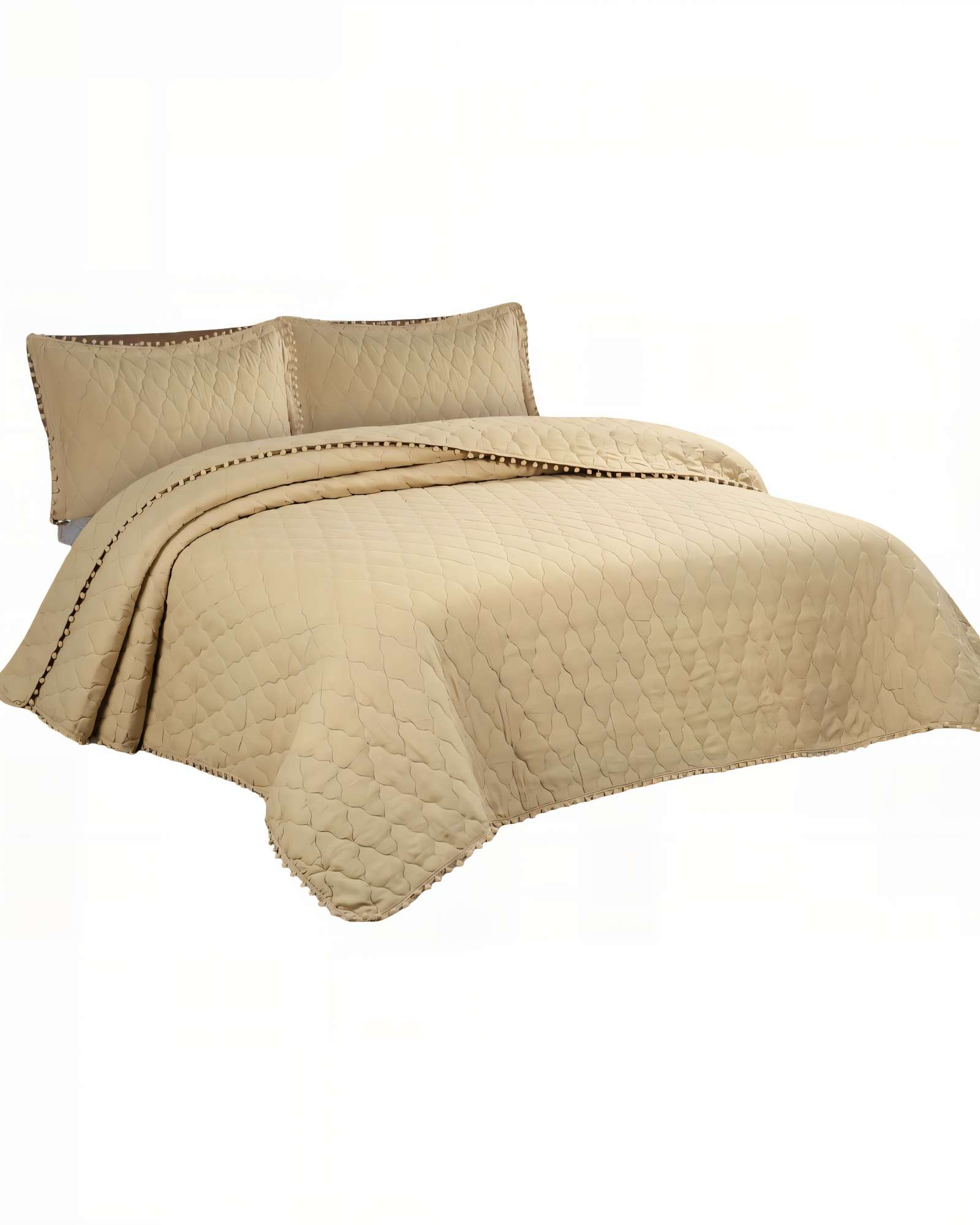 Genérico - Cubrecamas Con Bordes De Pompon King Color Beige