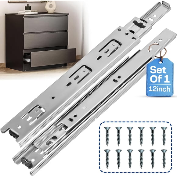 Correderas para cajón Ourshom 30 cm de alta resistencia, extensión total, 2 piezas, color plata