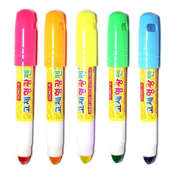 Marcadores fluorescentes sólidos Dong-A, seguros para impresoras de inyección de tinta, paquete de 5