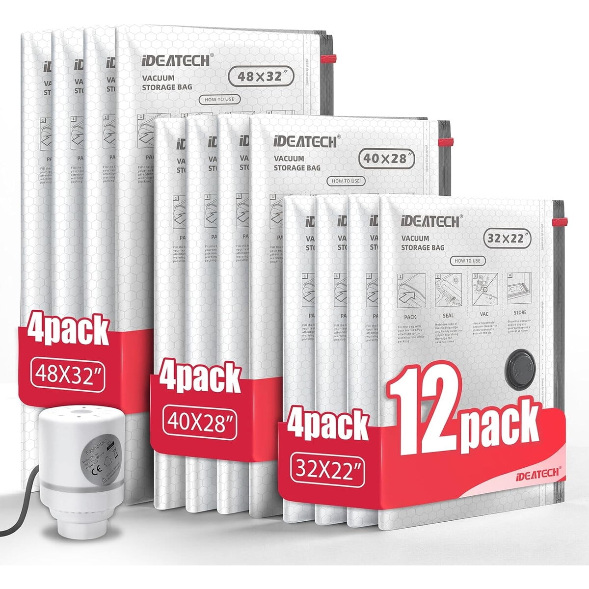 Ideatech - Bolsas De Vacío 12 Un Jumbo Con Bomba Eléctrica
