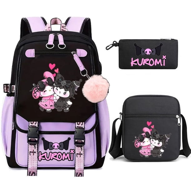 3pcs Kuromi Backpacks Patchwork Capacity Women Men Travel Mochilas With Shoulder Bags Ins Laptop Teens School Bags