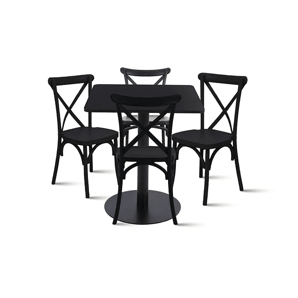 Klik Muebles - Mesa Restaurant 70x70 Tubo Metal Cubierta Mdf + 4 Sillas Crossback Danubio - Negra
