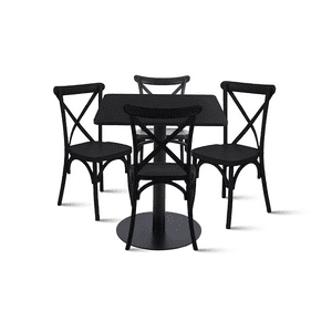 Klik Muebles - Mesa Restaurant 70X70 Tubo Metal Cubierta Mdf + 4 Sillas Crossback Danubio - Negra