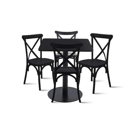 Klik Muebles - Mesa Restaurant 70X70 Tubo Metal Cubierta Mdf + 4 Sillas Crossback Danubio - Negra
