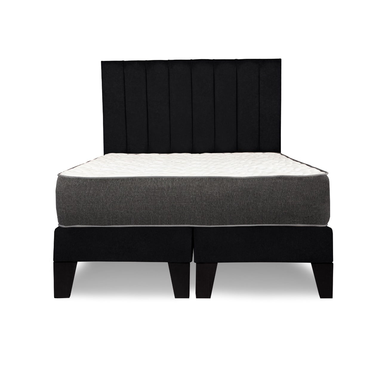 M Sole - Cama 2 Plazas Completa Base Americana + Colchón De Resortes + Respaldo Barras Negro
