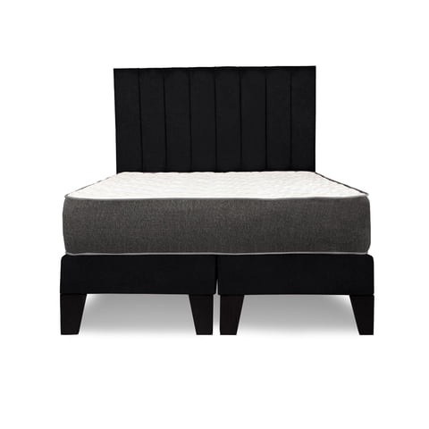 M Sole - Cama 2 Plazas Completa Base Americana + Colchón De Resortes + Respaldo Barras Negro