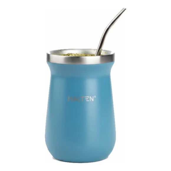 Mate Halten Acero Inoxidable Doble Pared con Bombilla Celeste Mate con Bombilla