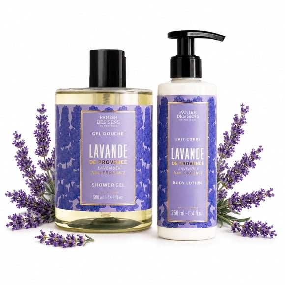 Set de Gel de Ducha y Loción Corporal Panier des Sens 500 ml + 250 ml Lavanda