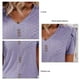 thumbnail image 2 of Camiseta de mujer con cuello en V, mangas cortas de pétalos, botones delanteros, aberturas, blusas casuales holgadas, 2 of 5