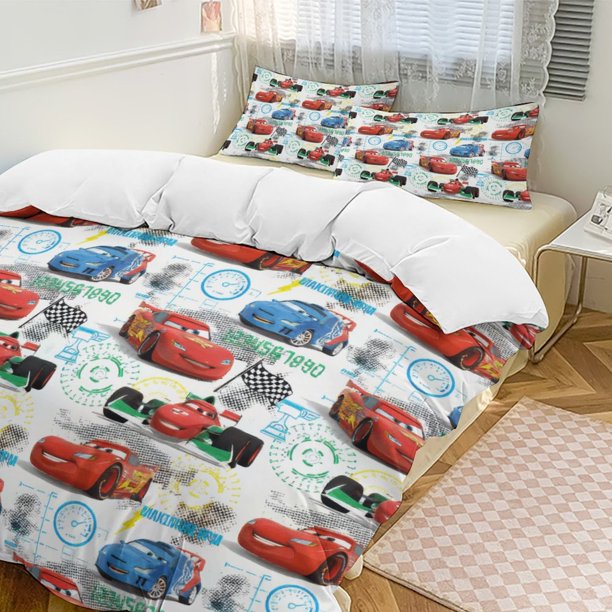 Cartoon Cars Lightning Mcqueen Comforter Set Soft 3 Pcs Twin Bedding Sets Thicken for All Season