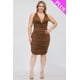 thumbnail image 1 of Vestido Mini Ajustado Fruncido con Espalda Cruzada y Escote Pronunciado, 1 of 5