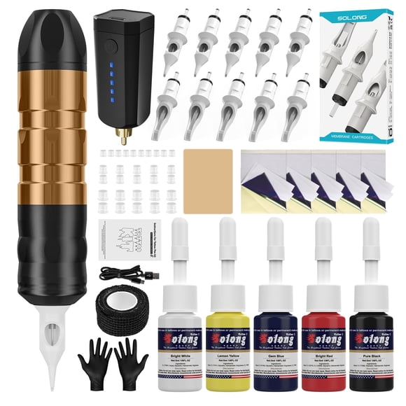 Kit de máquina de tatuar inalámbrica recargable Solong SL-TKP203A-9