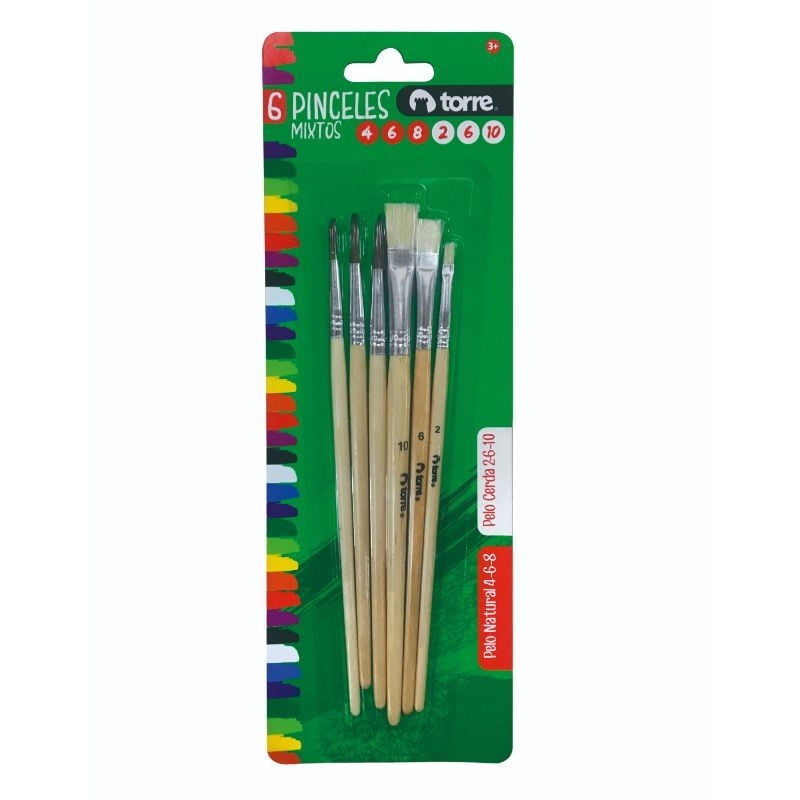 Set Pinceles Mixtos Plano-Redondo. 6 Unid. Torre Beige No Aplica