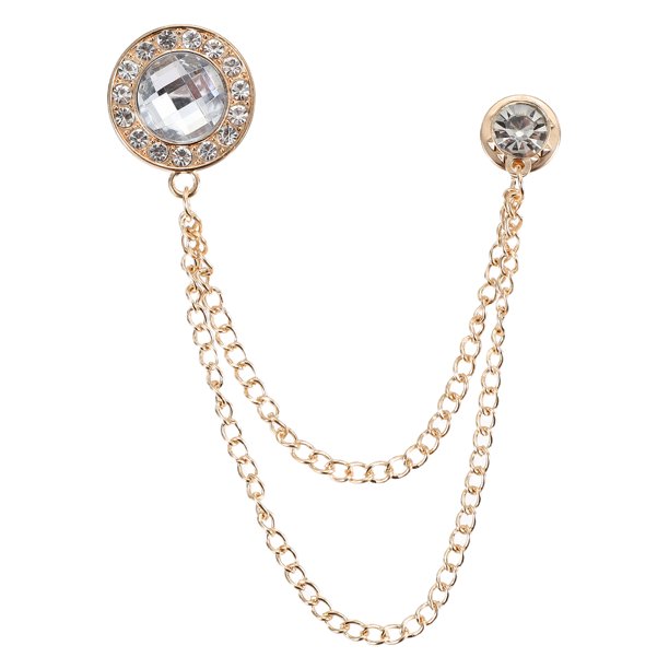 Uxcell Gem Chain Brooch Pins, Broches de Cadena Colgante, Alfiler de Traje con Borla, Insignia Redonda de Cristal, Alfileres de Solapa para Mujeres y Hombres, Tono dorado (Blanco)