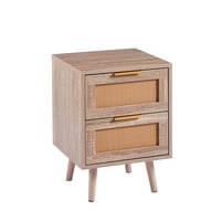 Habita2 Chile - Velador Wood Brown 2 Cajones Y Rattan - Mesa De Noche