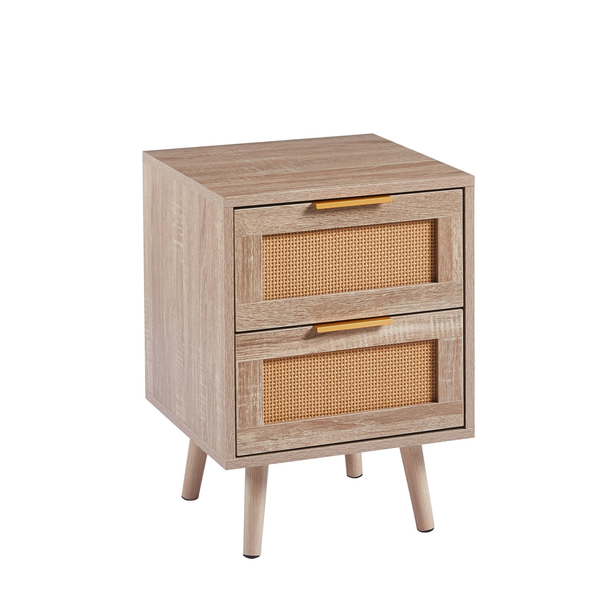 Habita2 Chile - Velador Wood Brown 2 Cajones Y Rattan - Mesa De Noche