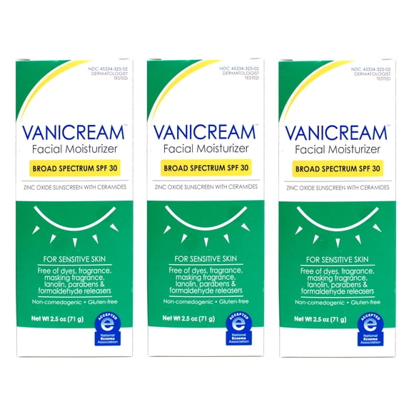 Hidratante Facial Vanicream FPS 30 Óxido de Zinc 71g Paquete de 3