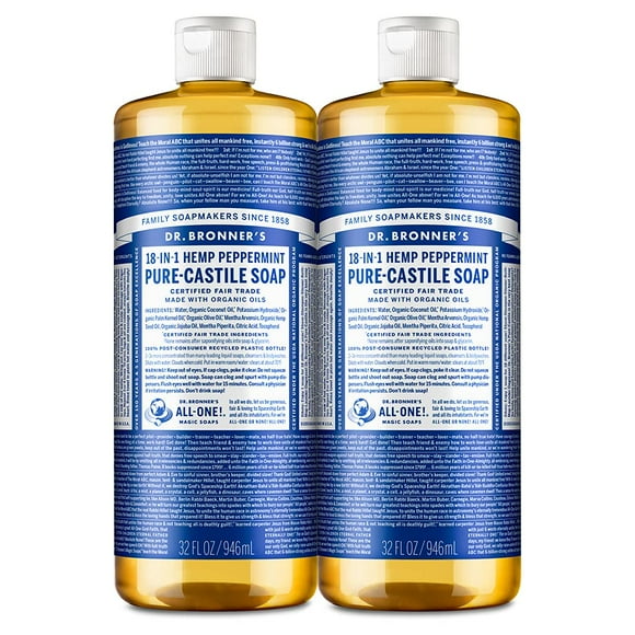 Jabón líquido Dr. Bronner's Pure-Castile Peppermint 946 ml, paquete de 2