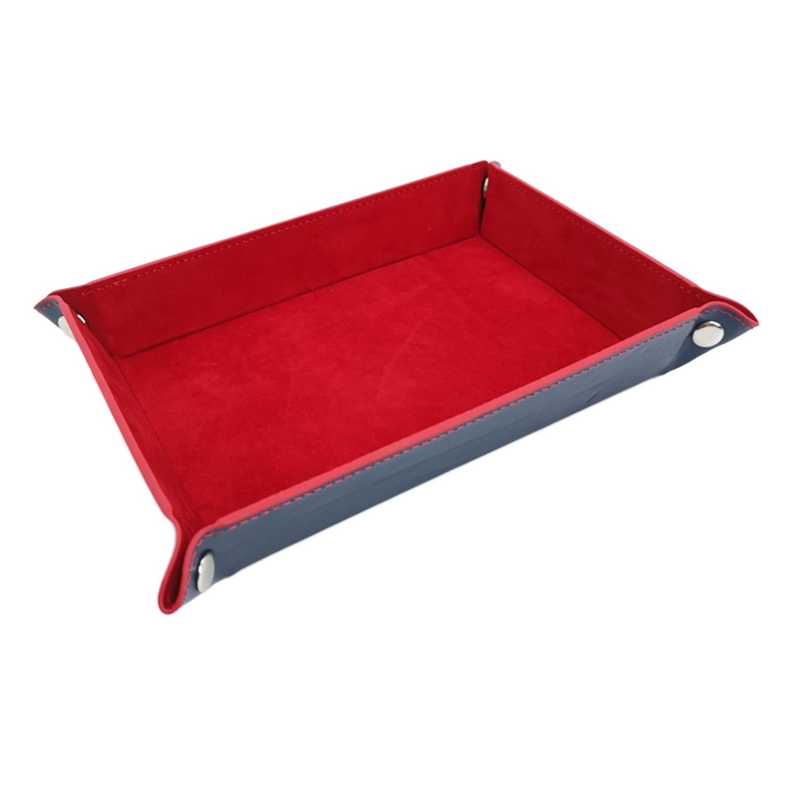 Magideal - Bandeja Plegable Para Dados, De Franela, Para Decoración Del Hogar, Portátil, Para Llaves, Billetera, Joyas, De Cuero Sintético, Con Base Reforzada Y Broches De Metal Para Rojo Franela